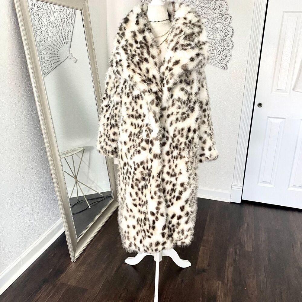 Elegant Old Money Mobwife Leopard Print Fluffy Faux Fur Coat Jacket Laseti M